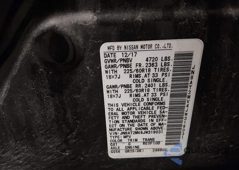 2018 Nissan Rogue Sl из США, поврежденный, VIN JN8AT2MV4JW319031